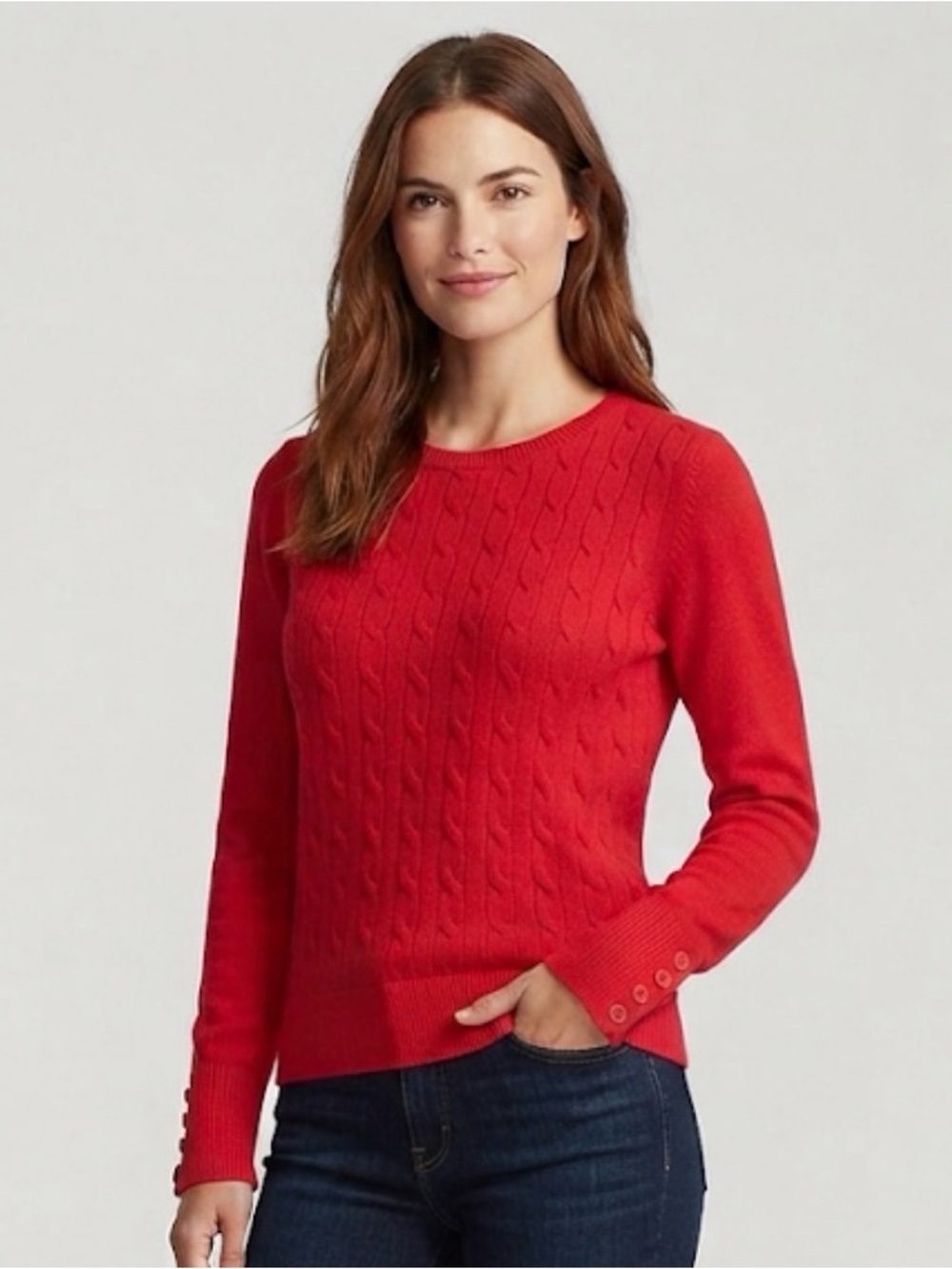 Talbots Red Cable-Knit Crewneck Sweater Large,Classic Preppy